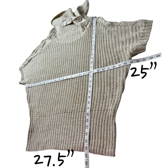 Ivory Marled Sweater L Button Cowl Neck Chunky Cable Knit Detail Oatmeal Cozy - Picture 4 of 14